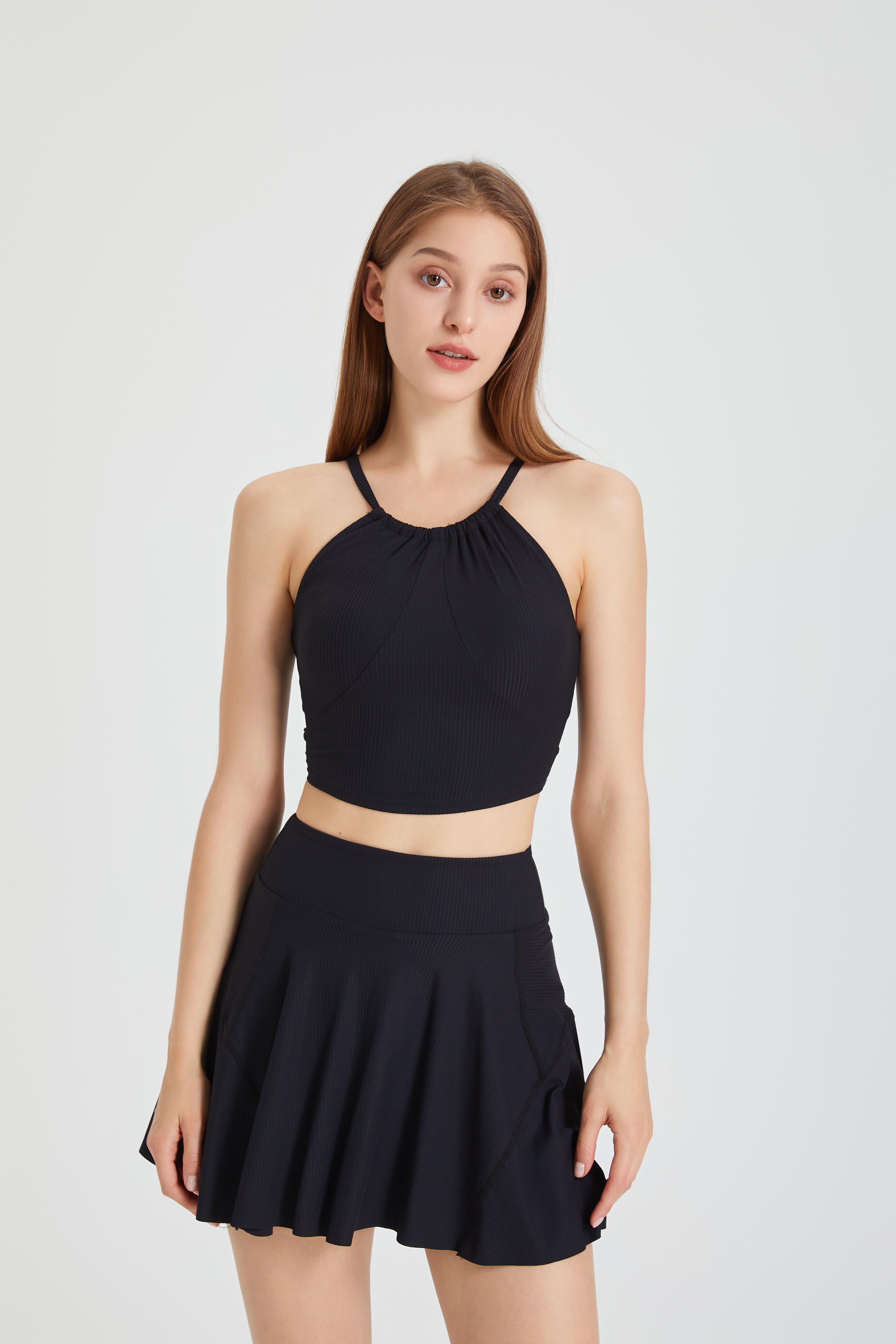 「Sky Whirl」Halter Ribbed Crop Top